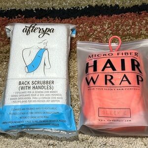 BUNDLE of 2 items Sleek'e Microfiber Hair Wrap & Afterspa Back Scrubber NWT